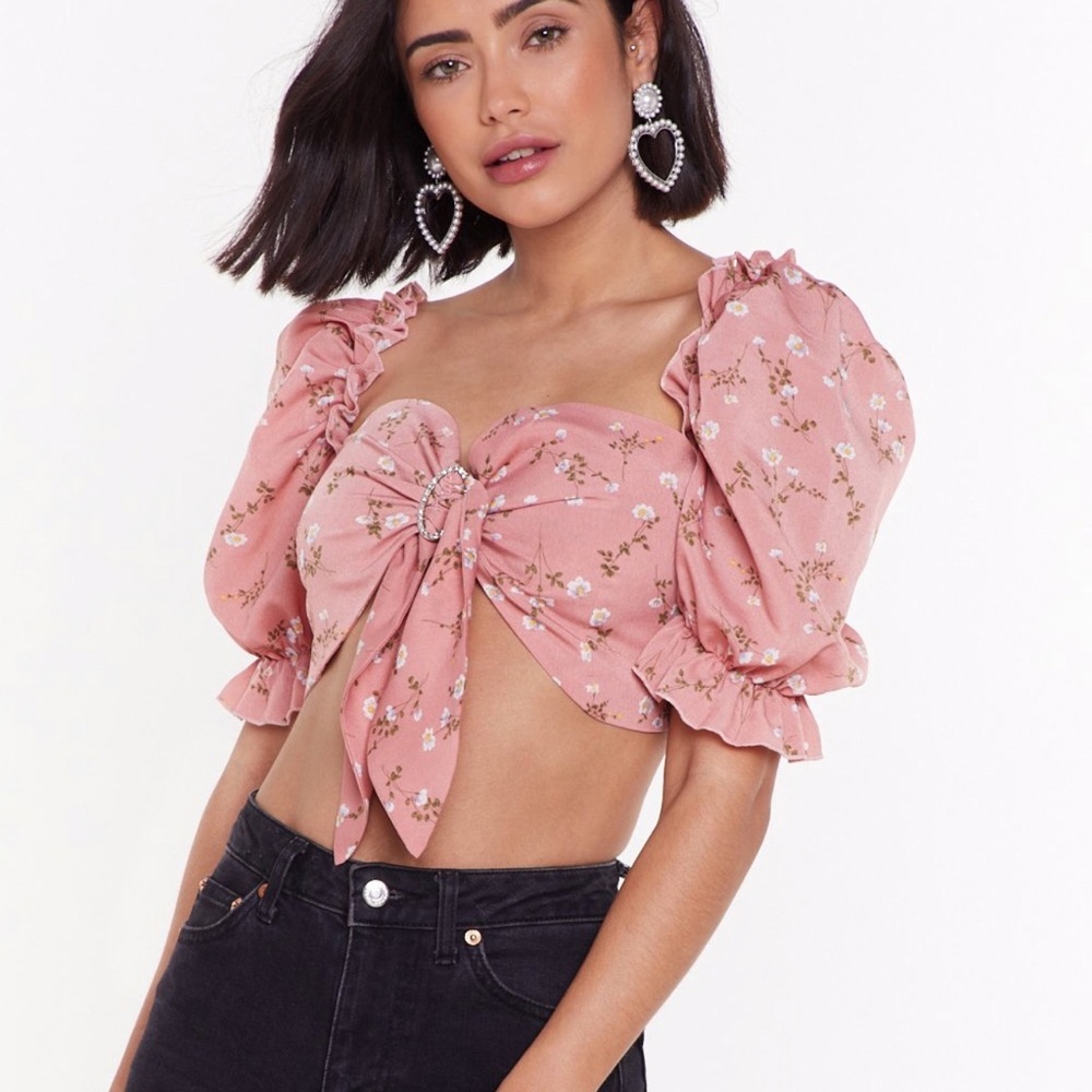 Nasty Gal A large Rose Please Diamante buckle top - Picture 2 of 9